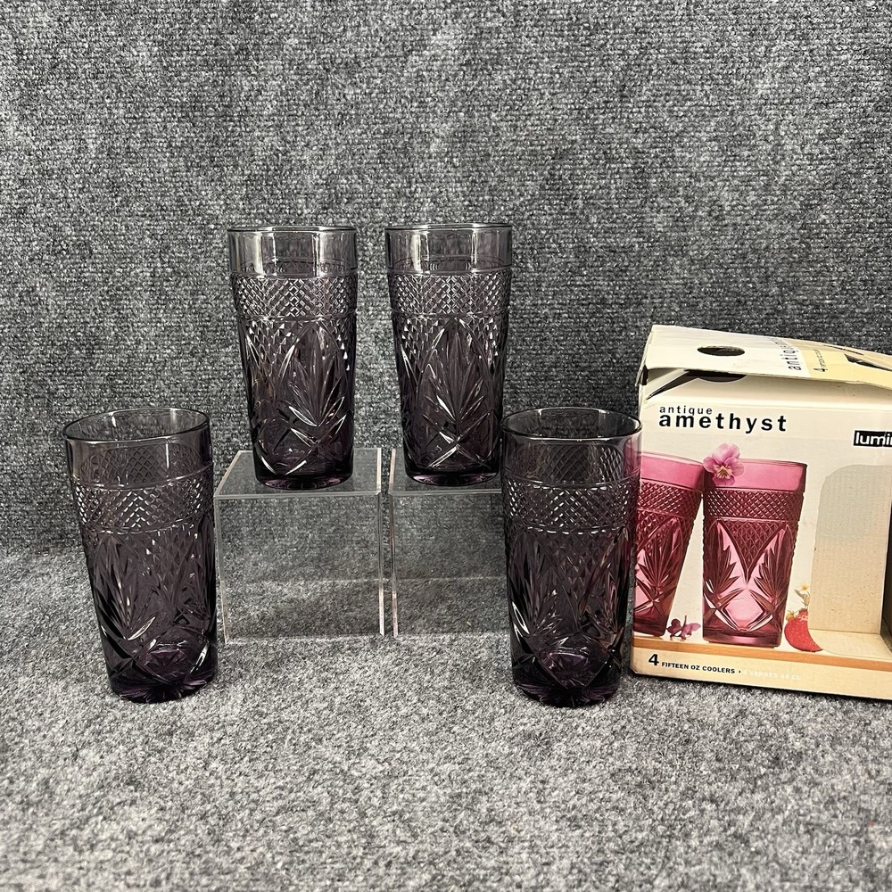 Luminarc Durand Antique Amethyst Purple Glass 15oz Tumblers Set Of 4 Box
